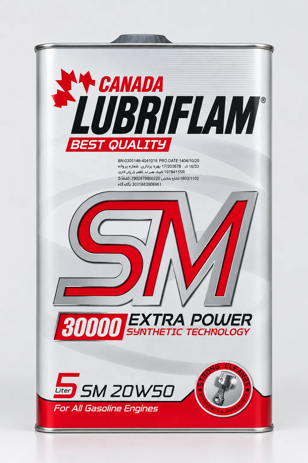 روغن موتور لوبریفنت کانادا 20W-50 API SM تمام‌سنتتیک 30000 حجم ۵ لیتر